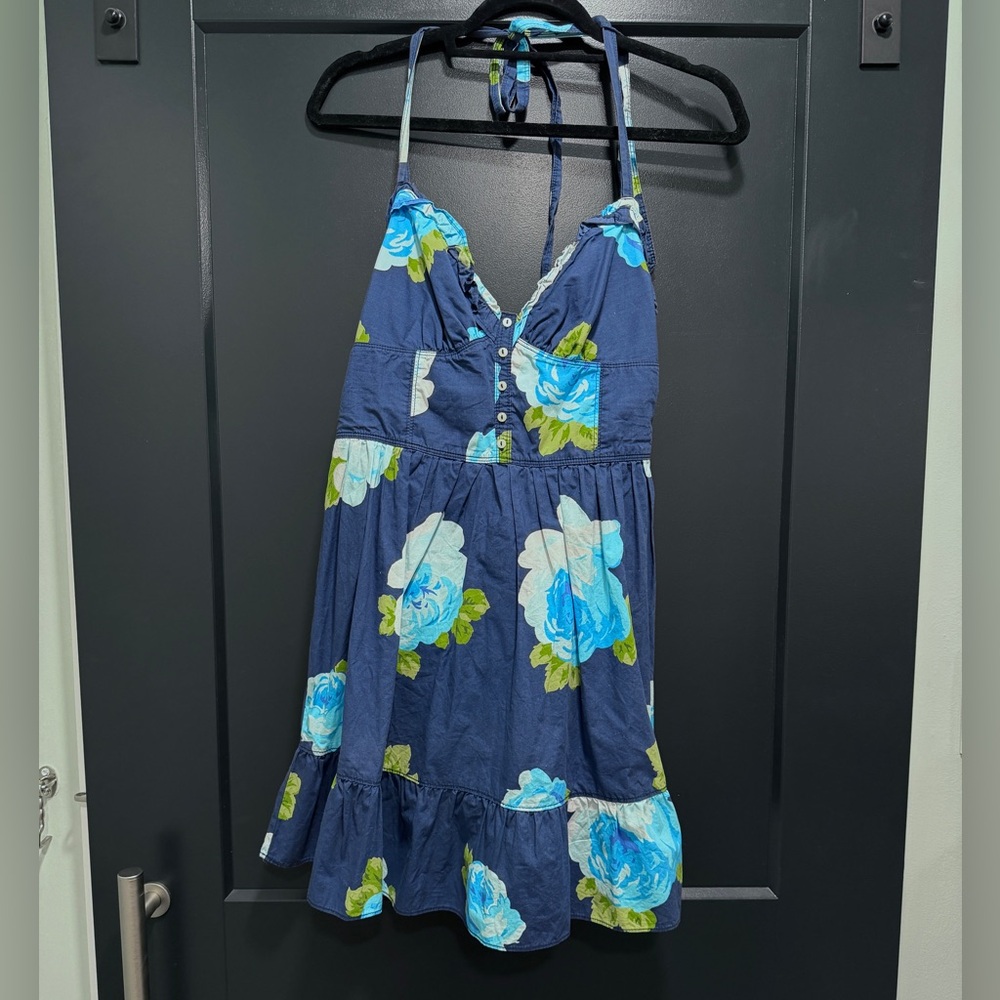 Vintage Abercrombie & Fitch Navy Floral Button-Front Halter Sundress